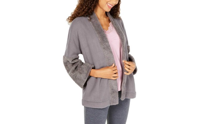  Sherpa Cozy Open-Front Sleep Top (Gray, L)