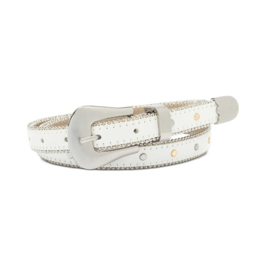  Shot Bead And Studded Faux Lea (White-Silver, M)