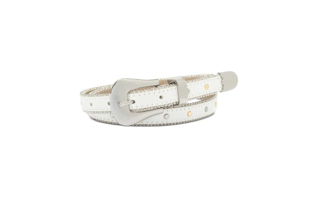  Shot Bead And Studded Faux Lea (White-Silver, M)
