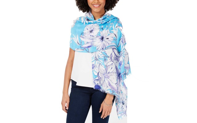  Sketched Flowers Pashmina Pastel Blue