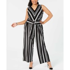 INC International Concepts Sleeveless Striped Jumpsuit (Blk/Wht, 1X)