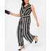  Sleeveless Striped Jumpsuit (Blk/Wht, 1X)