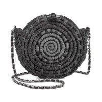 INC International Concepts Straw Circle HandBag Crossbody (Black)