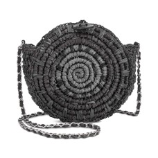 INC International Concepts Straw Circle HandBag Crossbody (Black)
