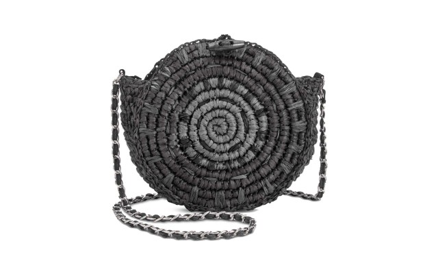  Straw Circle HandBag Crossbody (Black)
