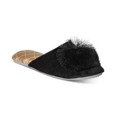 INC International Concepts Tassel Pom Pom Slippers (Black, Small 5/6)