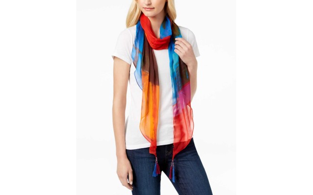  Tie-Dye Tassel Bias Scarf (Multi-Color, One Size)