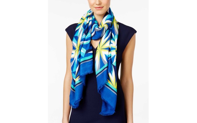  Tile Floral Printed Woven Pashmina Fringe Wrap Scarf Aegean Blue #69