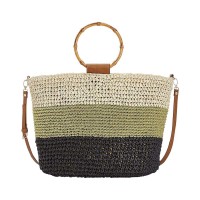 INC International Concepts Willoww Women’s Stripe Colorblock Woven Straw Handbag Tote (Light Beige/Multi)