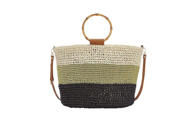  Willoww Women’s Stripe Colorblock Woven Straw Handbag Tote (Light Beige/Multi)