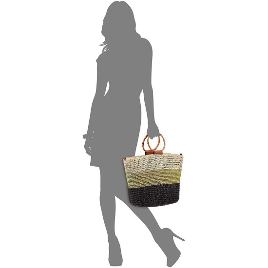  Willoww Women’s Stripe Colorblock Woven Straw Handbag Tote (Light Beige/Multi)