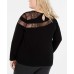  Woman’s Long-Sleeve Illusion-Lace Top (Black, 1X)