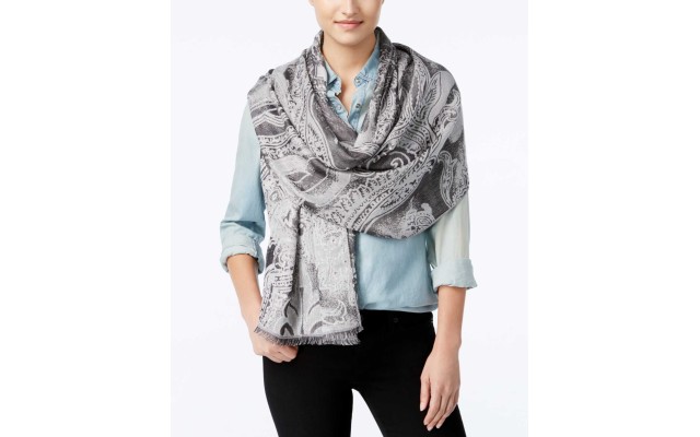  Women Tranquil Scale Jacquard Scarf Silver One Size
