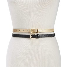 INC International Concepts Women’s  2-for-1 Metallic & Embossed Skinny Belts