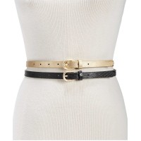 INC International Concepts Women’s  2-for-1 Metallic & Embossed Skinny Belts