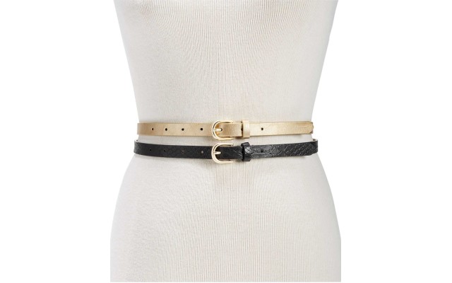  Women’s  2-for-1 Metallic & Embossed Skinny Belts