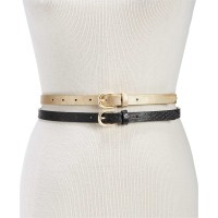 INC International Concepts Women’s  2-for-1 Metallic & Embossed Skinny Belts