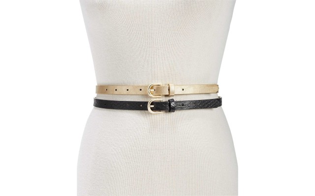  Women’s  2-for-1 Metallic & Embossed Skinny Belts