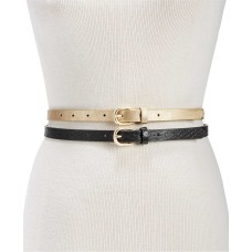 INC International Concepts Women’s  2-for-1 Metallic & Embossed Skinny Belts