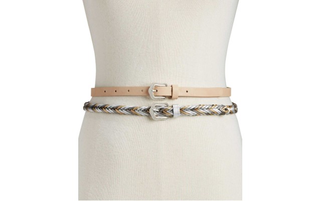  Women’s 2-for-1 Solid & Braided Skinny Belts