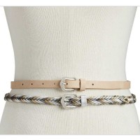 INC International Concepts Women’s 2-for-1 Solid & Braided Skinny Belts