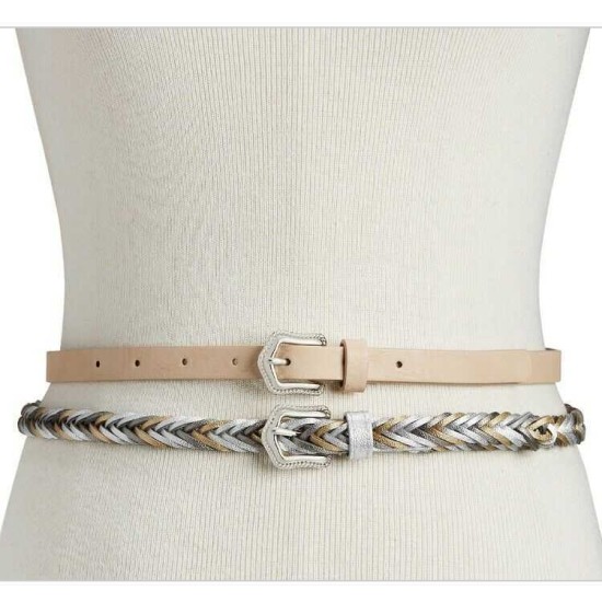  Women’s 2-for-1 Solid & Braided Skinny Belts