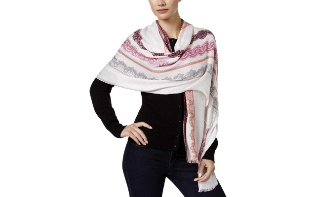  Women’s Barely Pink Lace Print Scarf Wrap