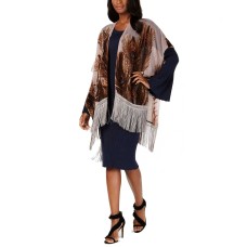 INC International Concepts Women’s Burnout Velvet Feather Fringe Evening Wrap (Beige)