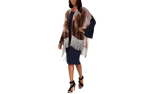  Women’s Burnout Velvet Feather Fringe Evening Wrap (Beige)