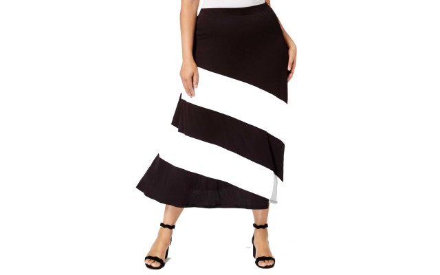  International Concepts Women’s Colorblocked Skirt (Blk/Wht, 1X)