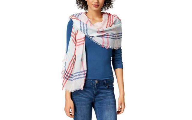  Women's Colored Up Plaid Wraps, Navy