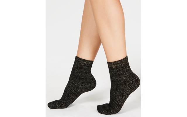  Women’s Cozy Ribbed Shimmer Fashion Socks (Black)