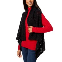 INC International Concepts Women’s Draped Popcorn-Knit Vest (Black)