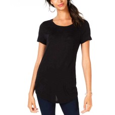 INC International Concepts Womens Embroidered Short Sleeves Blouses (Black, S)