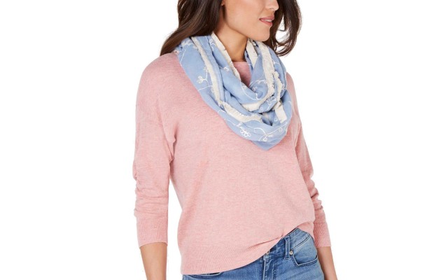  Women's Embroidered Spring Loop Scarves, Pastel Blue