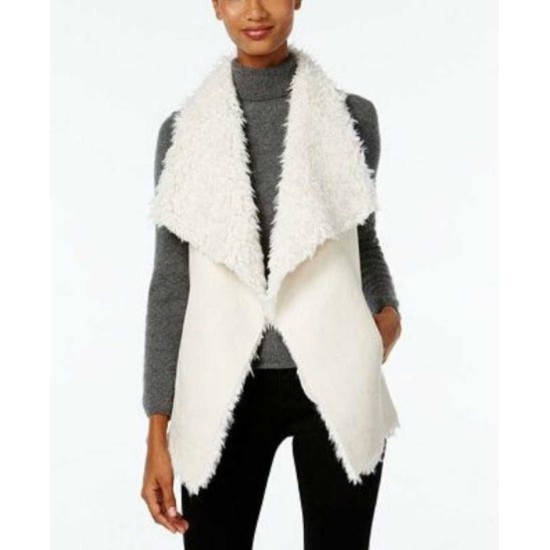  Women's Faux Sherpa Reversible Vests, Ivory, Medium / Large
