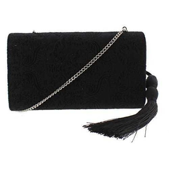  Womens Flaviee Velour Pattern Clutch Handbag Black Small