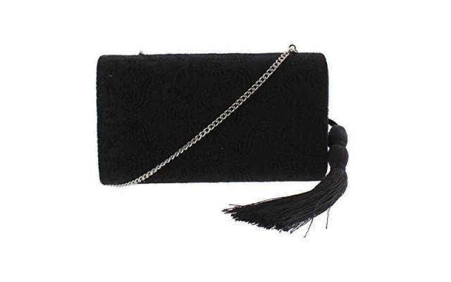  Womens Flaviee Velour Pattern Clutch Handbag Black Small