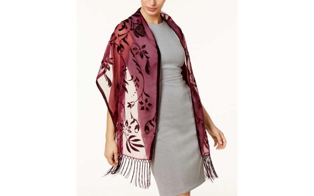  Women's Floral Scroll Wraps, Dark Red