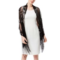 INC International Concepts Women’s Floral Sequined Fringe Evening Wrap