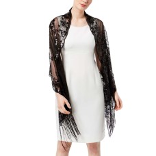INC International Concepts Women’s Floral Sequined Fringe Evening Wrap