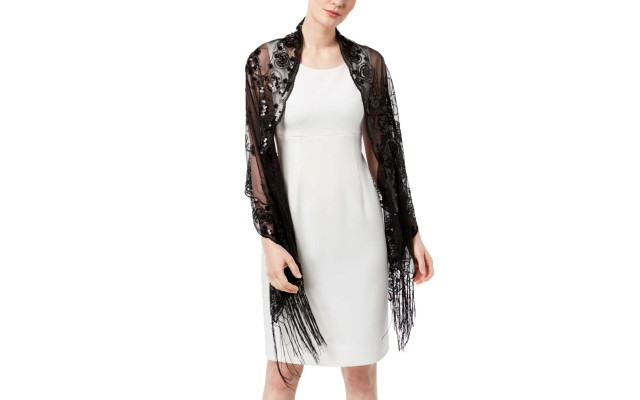  Women’s Floral Sequined Fringe Evening Wrap
