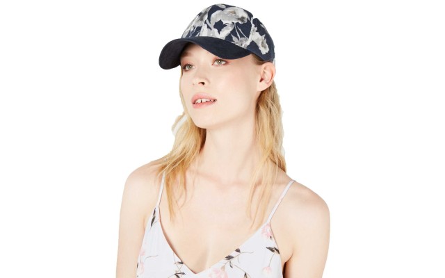  Women’s Floral Suede Baseball Caps, Navy