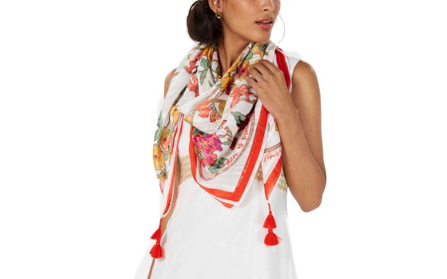  Women's Garden Trellis Square Scarves, Red/Black