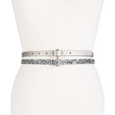 INC International Concepts Women's Glitter & Lace 2-for-1 Skinny Belts