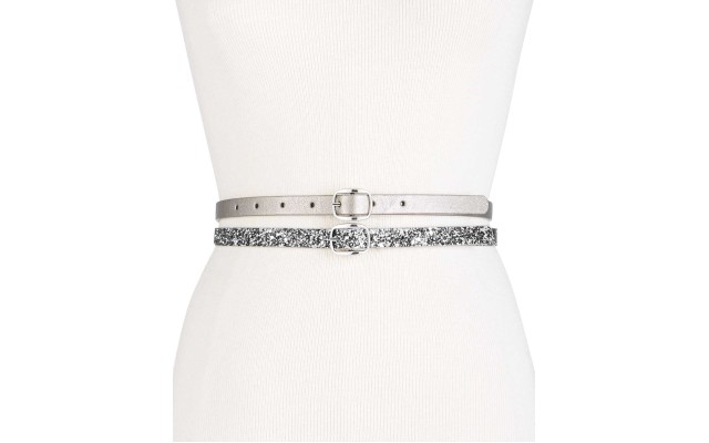  Women's Glitter & Lace 2-for-1 Skinny Belts