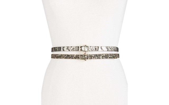  Women’s Glitter & Lace 2-for-1 Skinny Reversible Belts
