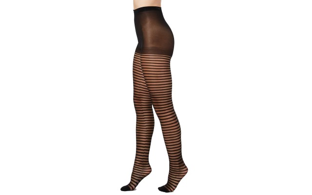  Women's Horizontal Ribbon Tights, Black, Large / X-Large