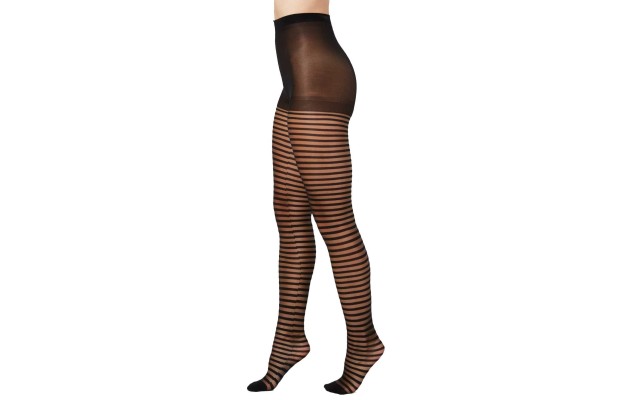  Women's Horizontal Ribbon Tights, Black, Small/Medium