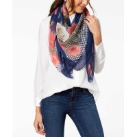 INC International Concepts Women's Houndstooth Floral Square Scarves, Navy